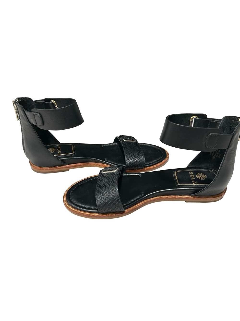 Isola Black Ankle-Strap Textured Flat Sandals